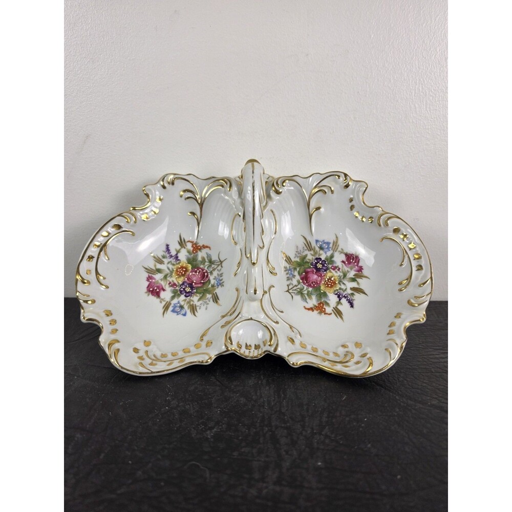 JLMenau Reichenbach Vintage Relish Porcelain Serving Dish Tray German Heavy Gold